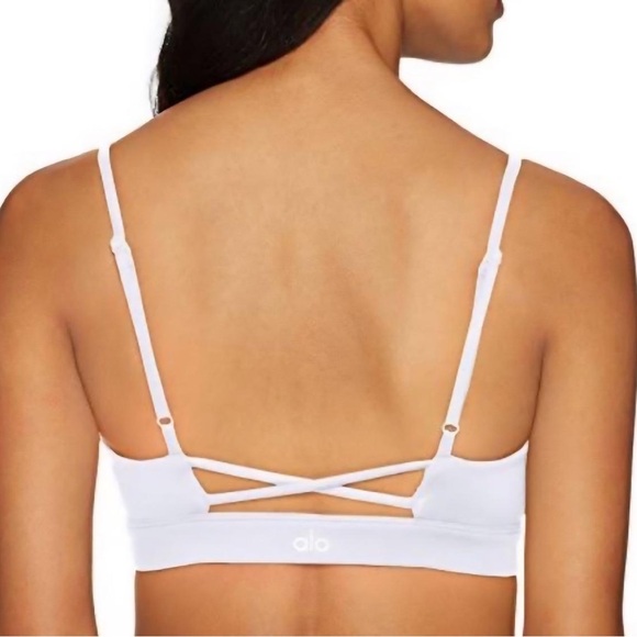 ALO Yoga White Sports Bra with V Neck Lace Up Detail - Picture 6 of 6